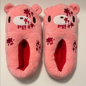 NWOT Mori Chack Gloomy Bear Plush Pink Slippers w/Embroidered Detail Size L/XL